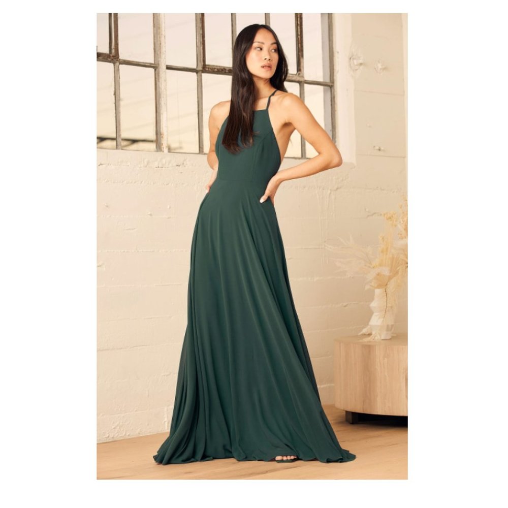 Lulus Mythical Kind of Love Dark Green Maxi Dress Size Small NWT